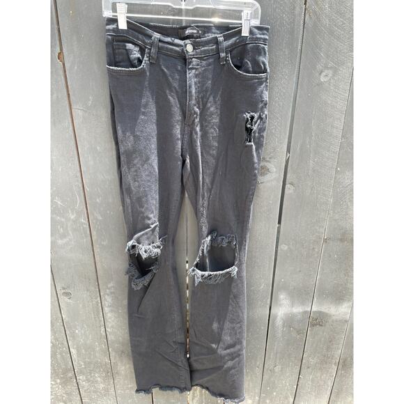 Women's GJG Denim Black Destroyed Flare Jeans Sz 11 - Picture 1 of 3